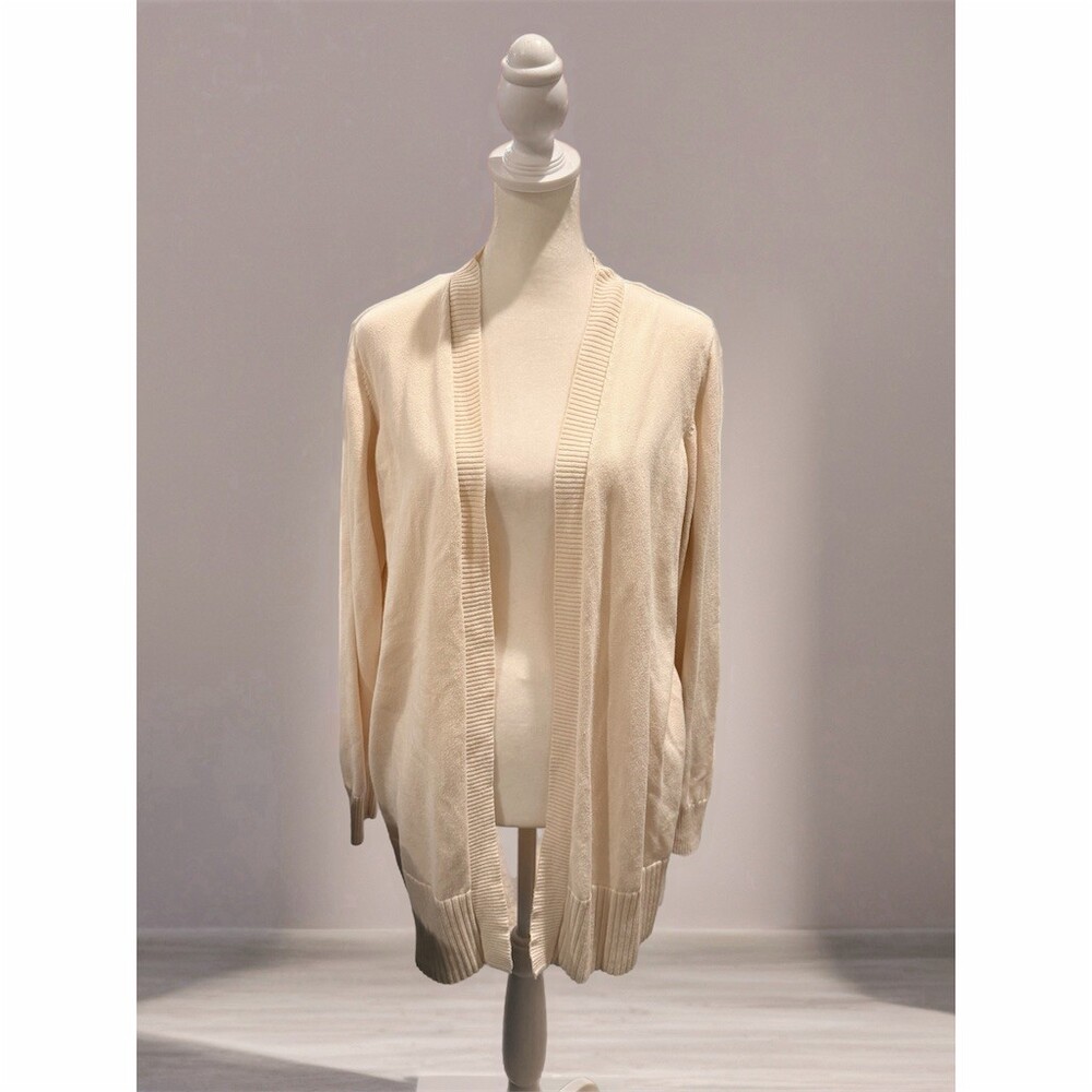 St. John’s Bay Cardigan Sweater Womens Size L Beige Open Front Longline